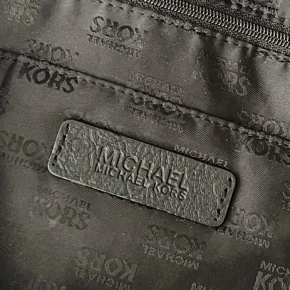 Michael Kors Hobo Bag Womens Large Black Logo Canvas Leather Shoulder Junie - Picture 5 of 13